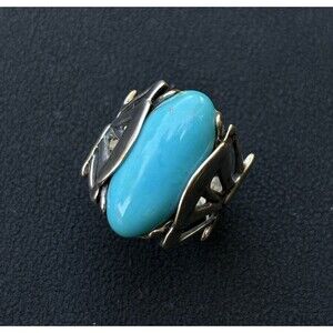 Carolyn Pollack 925 Sterling Silver Turquoise Cabochon Ring Size 6.5 Southwest